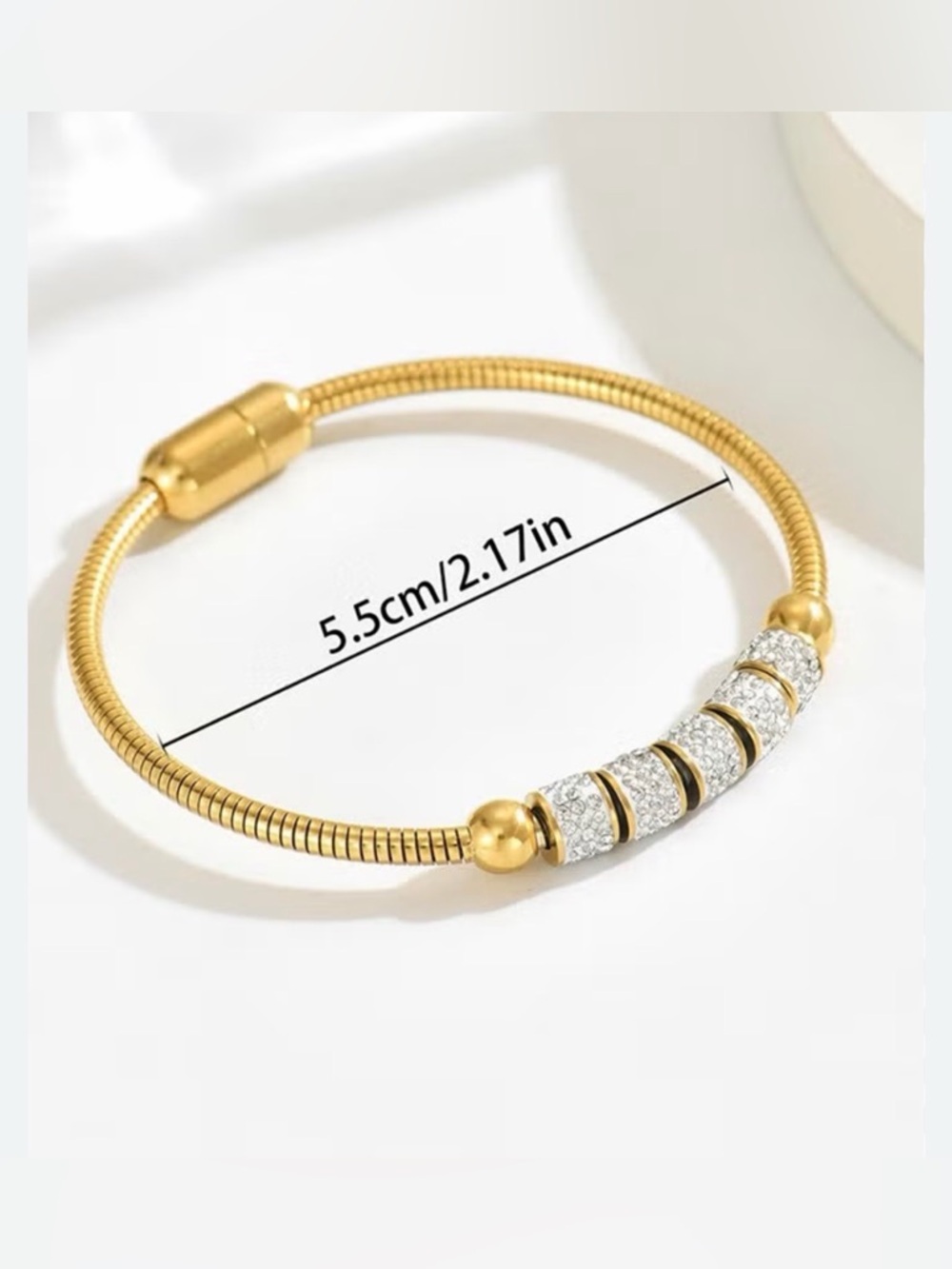 Gold Bracelet with White Crystal Rondelle Beads - Picture 6 of 6